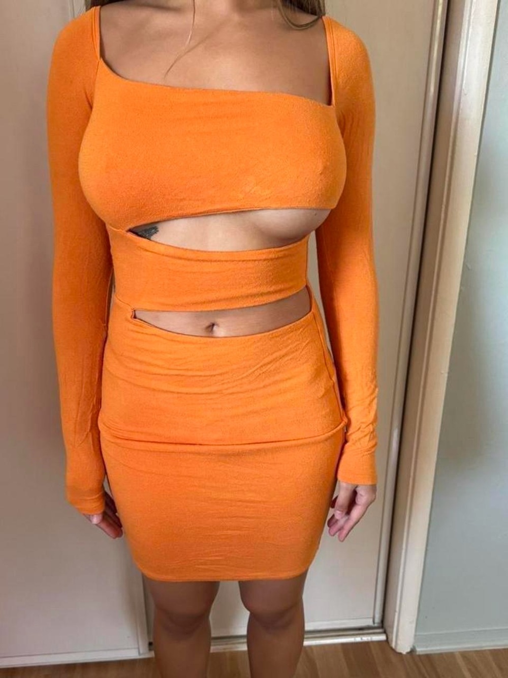 Naked Wardrobe Orange Cut-Out Bodycon Dress